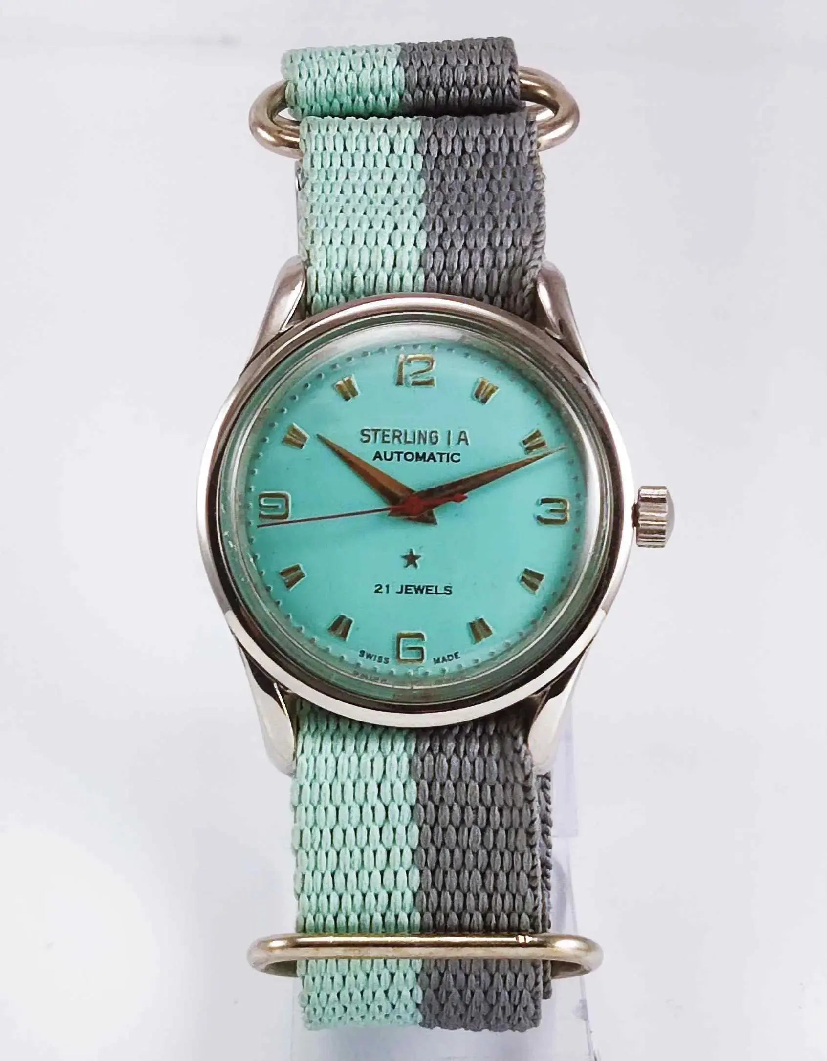 Genuine Sterling A  Modified Turquoise Color Dail 17 Jewels Swiss Made Watch Discover-Diamonds