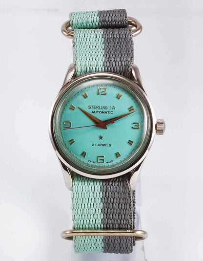 Genuine Sterling A  Modified Turquoise Color Dail 17 Jewels Swiss Made Watch Discover-Diamonds