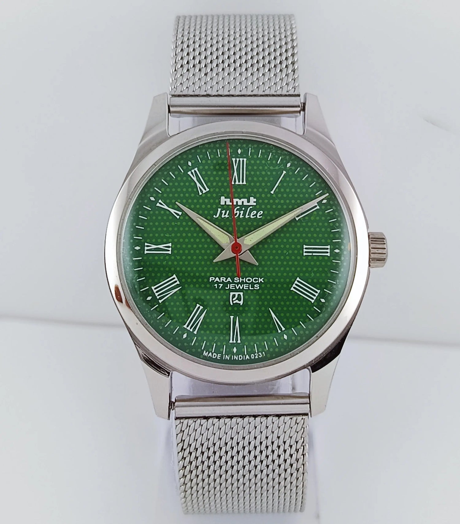 HMT Jubilee Para Shock 17 Jewels Green Dial Transparent Back Mechanical Hand winding Men's Wrist Watch Discover-Diamonds