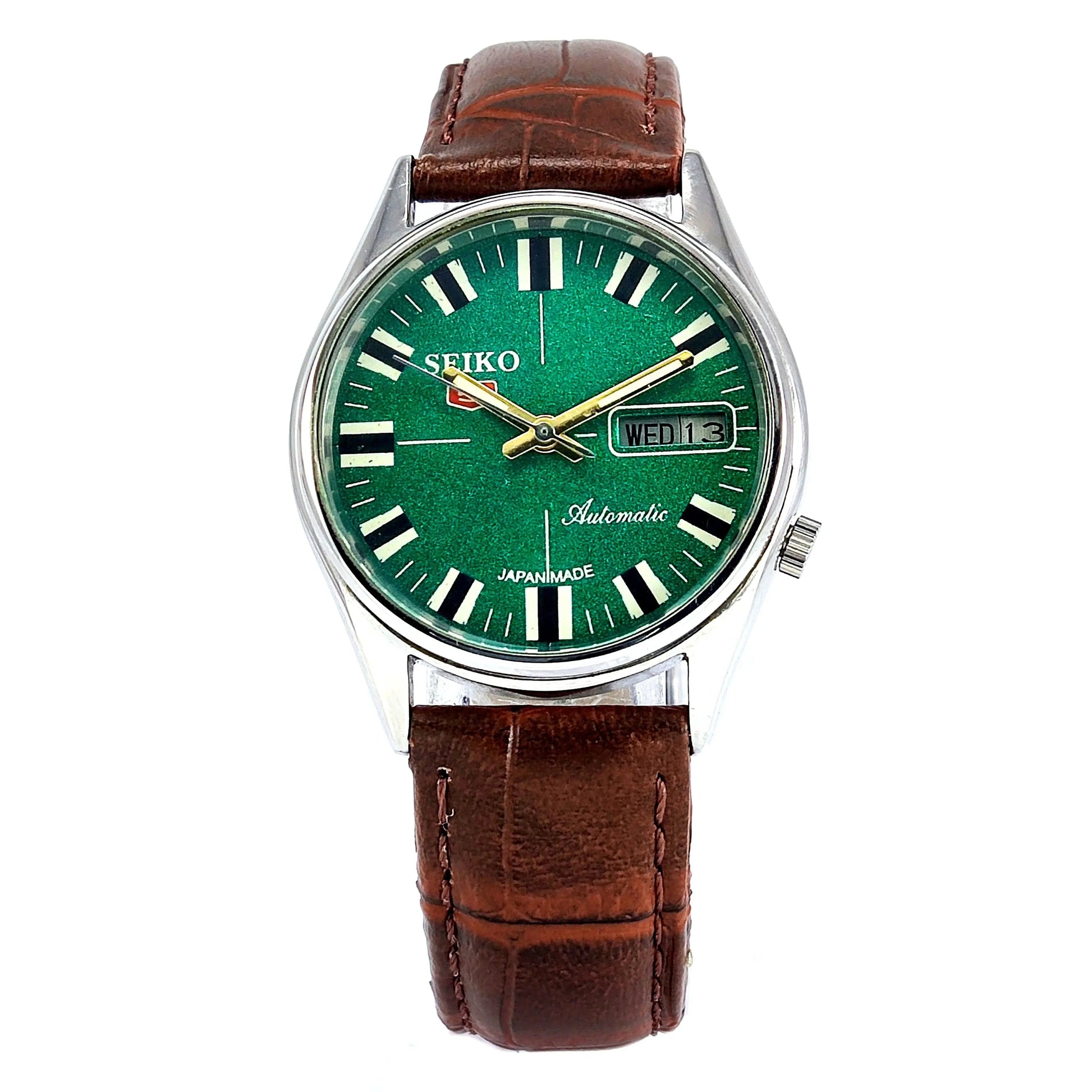 Seiko 5 Automatic-7009 Green Dial 17 Jewels Day Date Men's Wrist Mechanical Watch - Discover-Diamonds