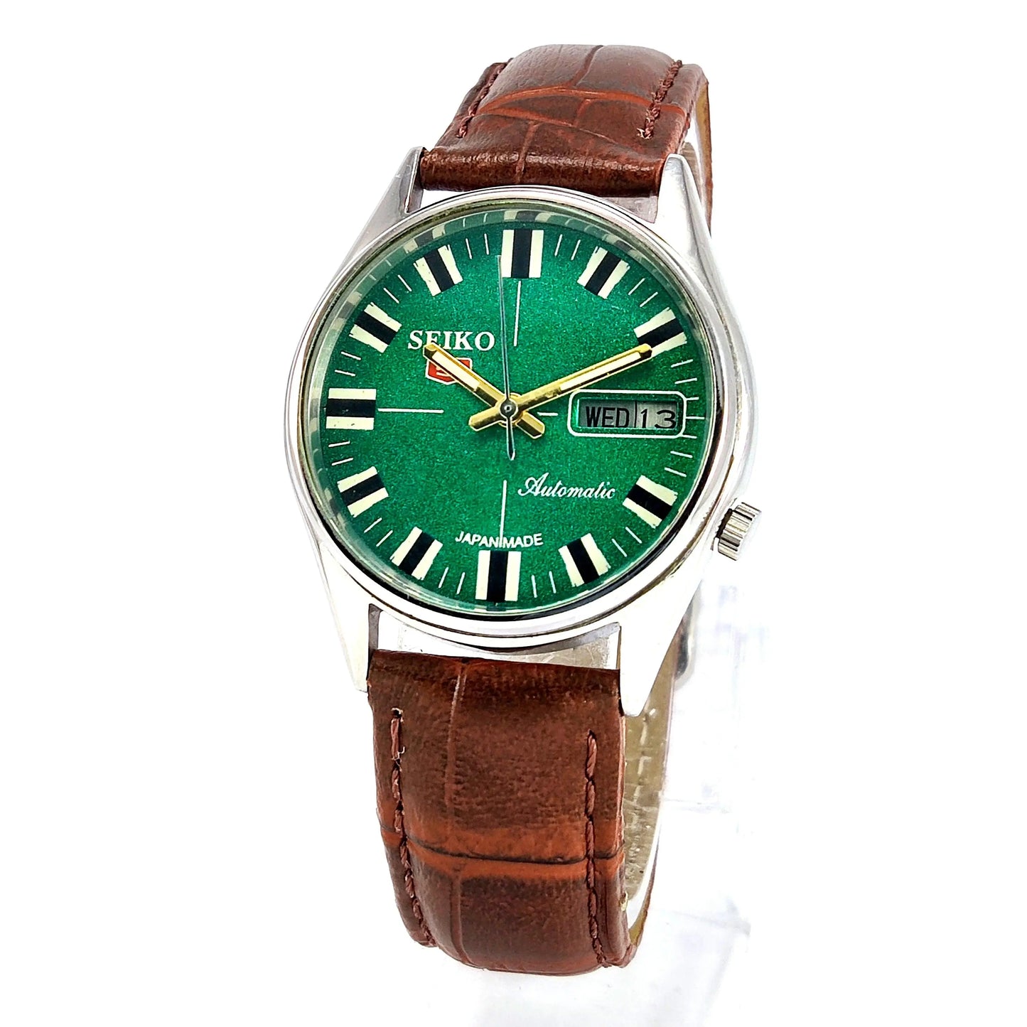 Seiko 5 Automatic-7009 Green Dial 17 Jewels Day Date Men's Wrist Mechanical Watch - Discover-Diamonds