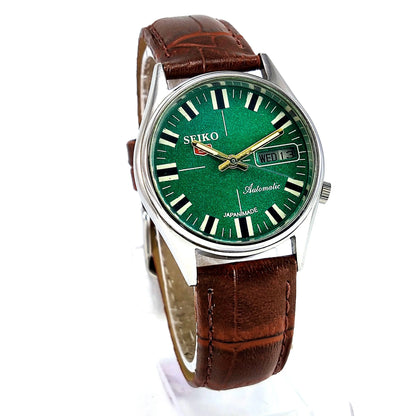 Seiko 5 Automatic-7009 Green Dial 17 Jewels Day Date Men's Wrist Mechanical Watch - Discover-Diamonds