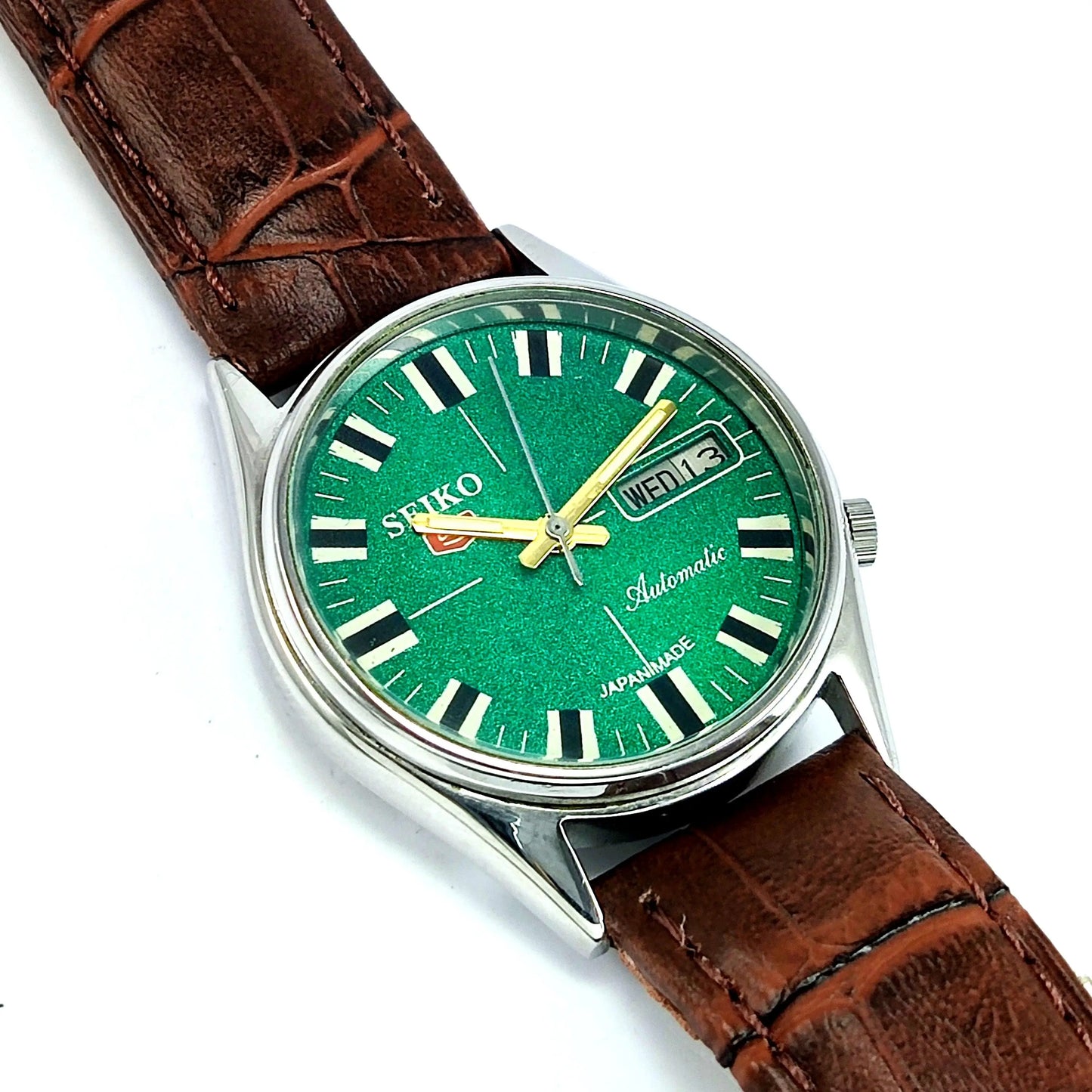 Seiko 5 Automatic-7009 Green Dial 17 Jewels Day Date Men's Wrist Mechanical Watch - Discover-Diamonds