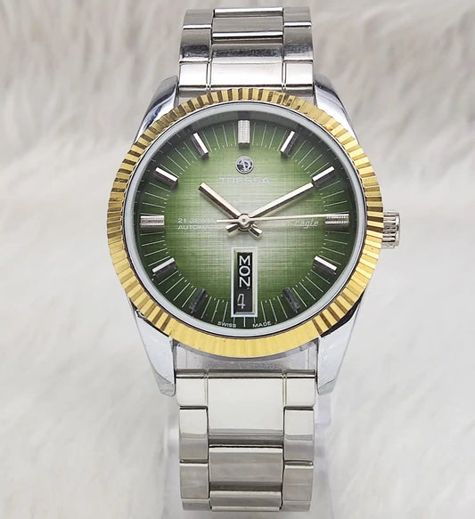 Tressa Golden Eagle Automatic 21 Jewels Green Dial Day Date 2066 Men's Wrist Watch Discover-Diamonds Physical
