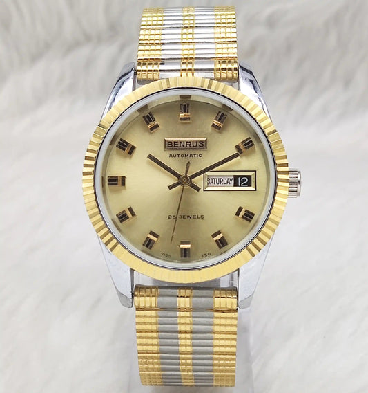 Benrus Automatic 25 Jewels Golden Dial Day Date Function 2789 Men's Watch Discover-Diamonds Physical