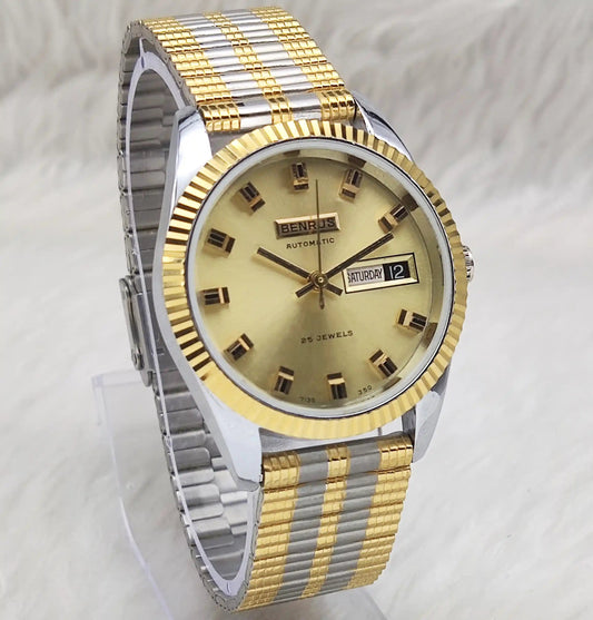 Benrus Automatic 25 Jewels Golden Dial Day Date Function 2789 Men's Watch Discover-Diamonds Physical