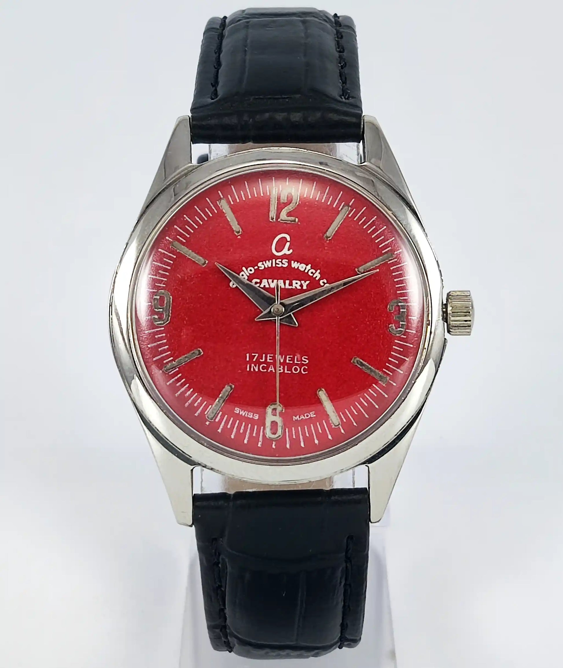 CAVALRY 17 Jewels Incabloc Red Dial Swiss Made Handwinding Discover-Diamonds