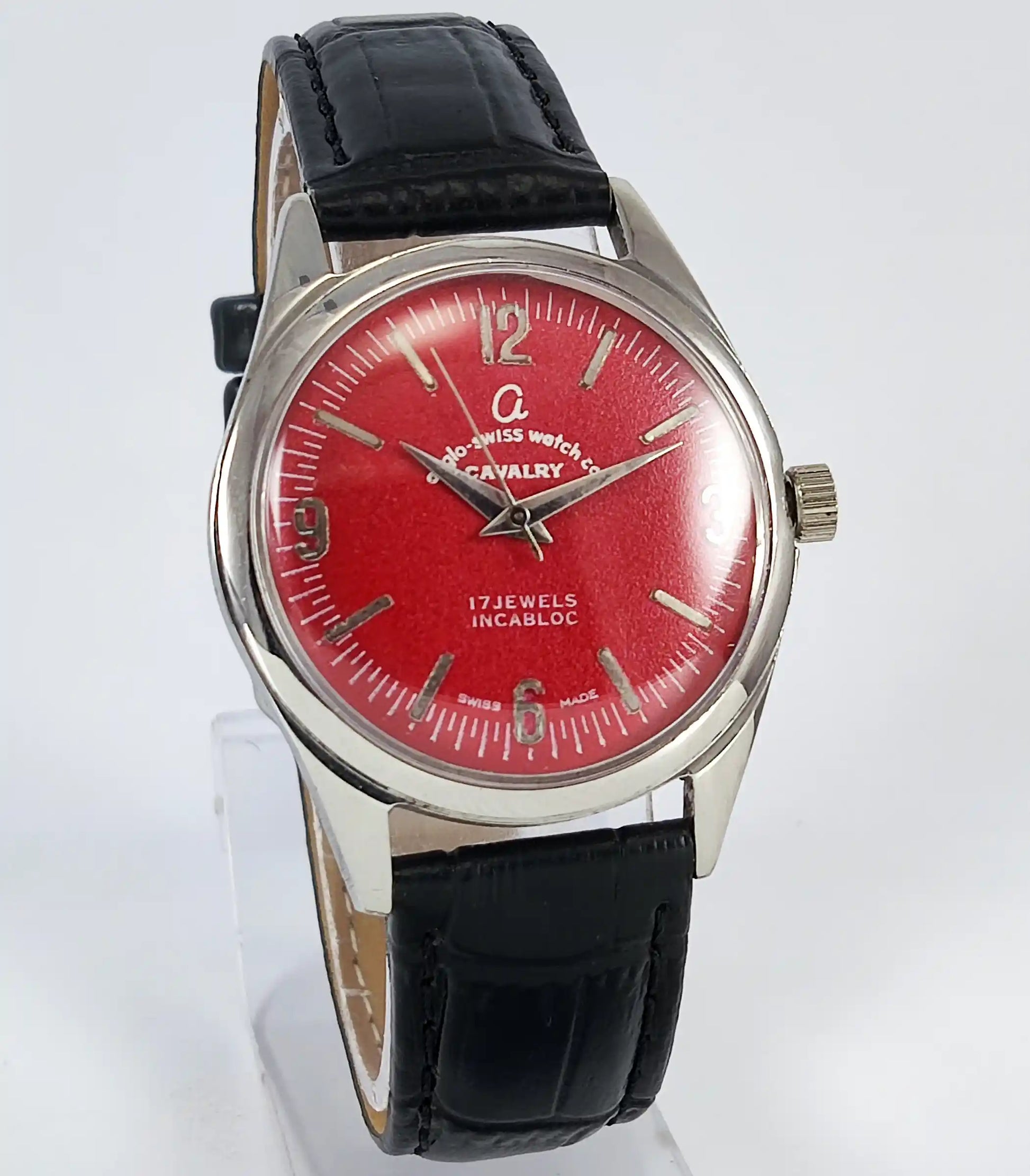 CAVALRY 17 Jewels Incabloc Red Dial Swiss Made Handwinding Discover-Diamonds