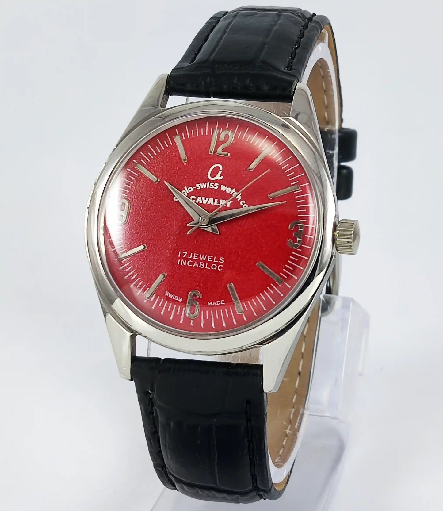 CAVALRY 17 Jewels Incabloc Red Dial Swiss Made Handwinding Discover-Diamonds