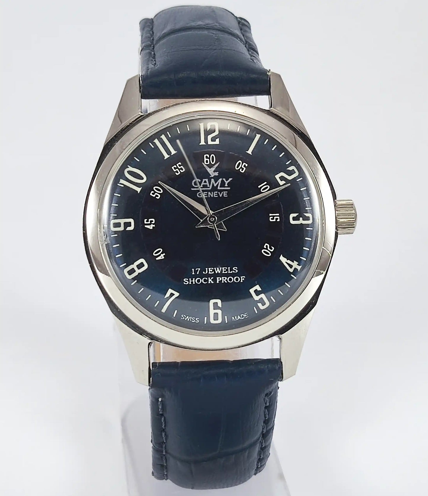 Camy Geneve 17 Jewels Shock Proof Blue Dial Handwinding Swiss Made Watch Discover-Diamonds