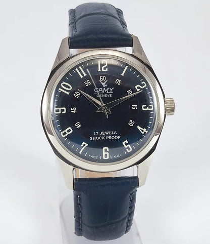 Camy Geneve 17 Jewels Shock Proof Blue Dial Handwinding Swiss Made Watch Discover-Diamonds
