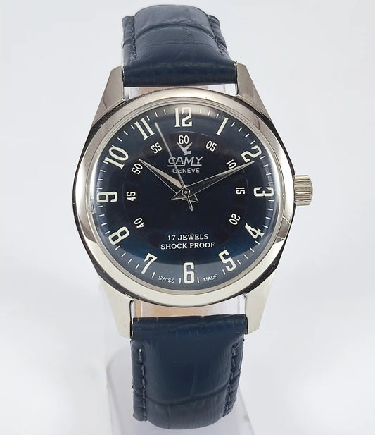 Camy Geneve 17 Jewels Shock Proof Blue Dial Handwinding Swiss Made Watch Discover-Diamonds