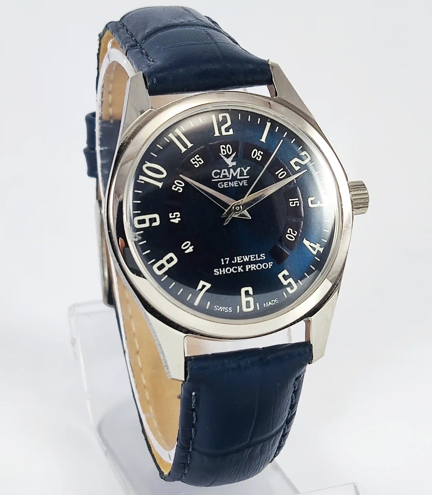 Camy Geneve 17 Jewels Shock Proof Blue Dial Handwinding Swiss Made Watch Discover-Diamonds