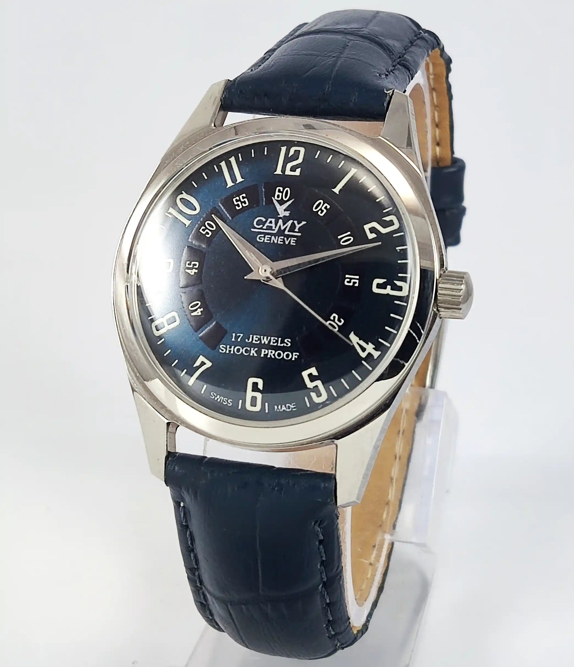 Camy Geneve 17 Jewels Shock Proof Blue Dial Handwinding Swiss Made Watch Discover-Diamonds