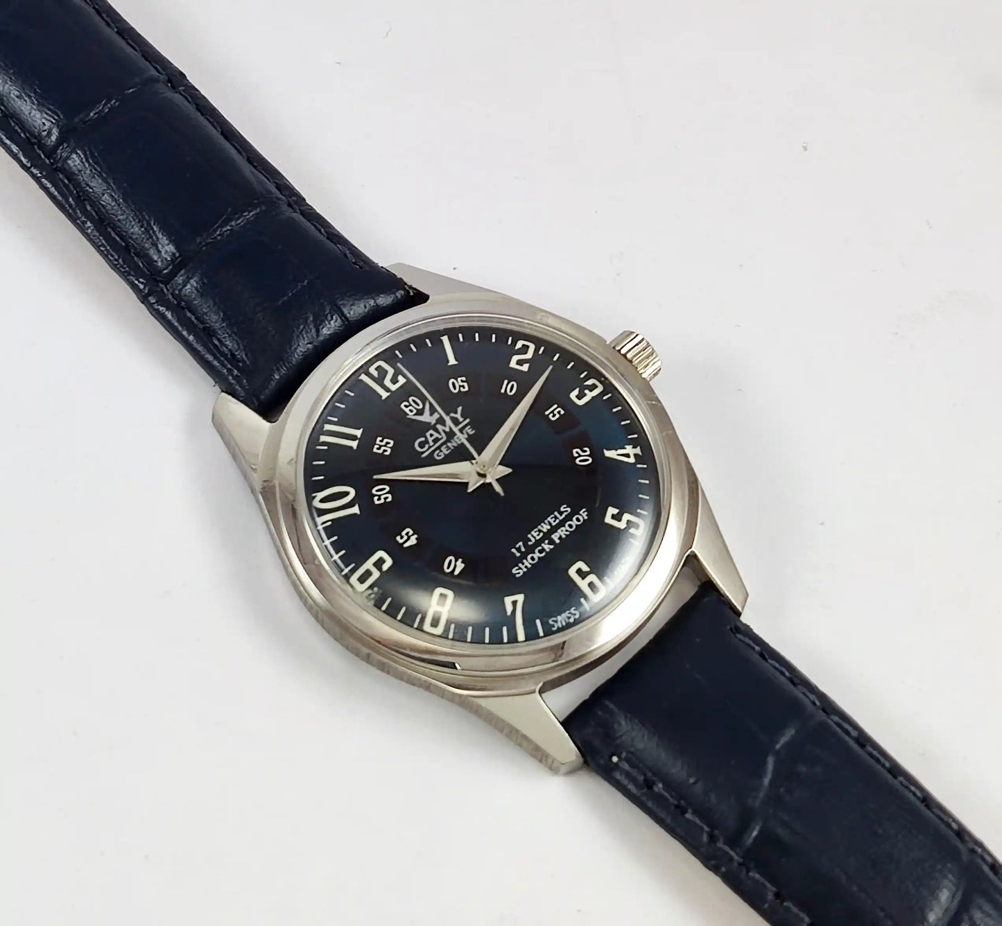 Camy Geneve 17 Jewels Shock Proof Blue Dial Handwinding Swiss Made Watch Discover-Diamonds