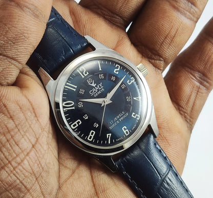 Camy Geneve 17 Jewels Shock Proof Blue Dial Handwinding Swiss Made Watch Discover-Diamonds