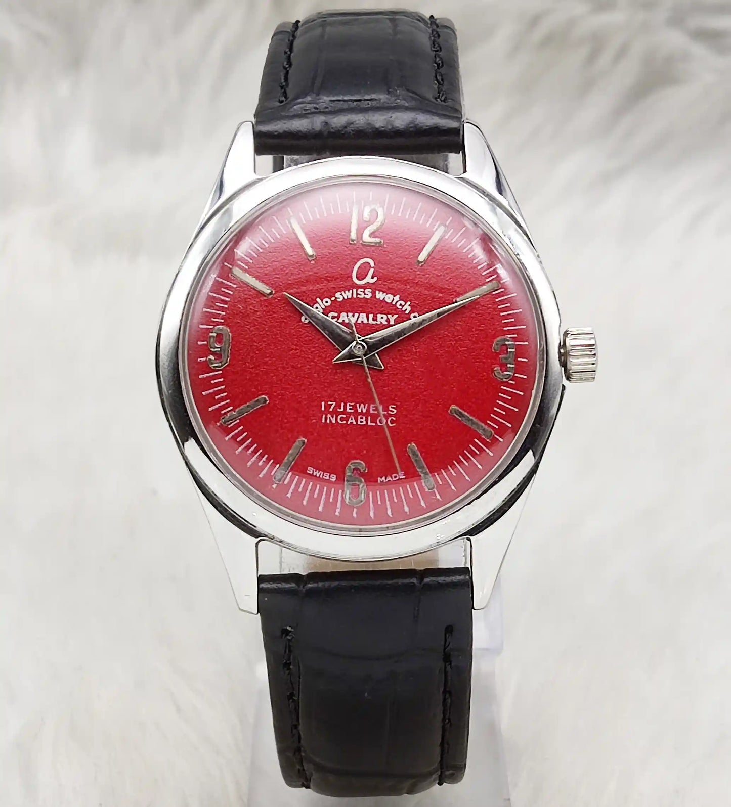 Cavalry 17 Jewels Incabloc Feature Maroon Dial with Stick Indices