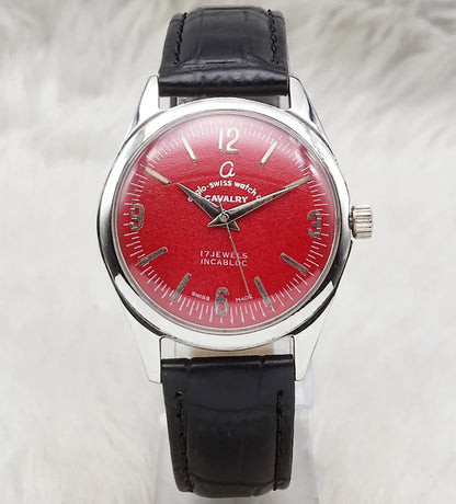 Cavalry 17 Jewels Incabloc Feature Maroon Dial with Stick Indices