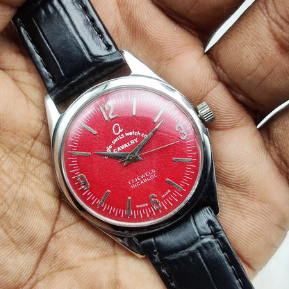 Cavalry 17 Jewels Incabloc Feature Maroon Dial with Stick Indices