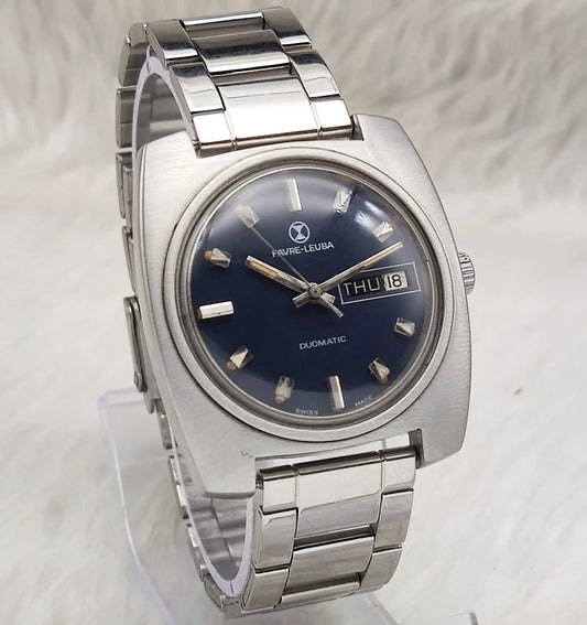 Favre Leuba Duomatic 17 Jewels Dark Blue Stick Indices Dial Mechanical Automatic Movement 909 Discover-Diamonds Physical
