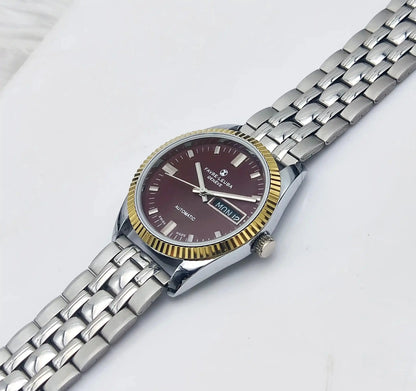 Favre Leuba Geneve Automatic 2066 Day Date Maroon Dial 17 Jewels - Discover-Diamonds