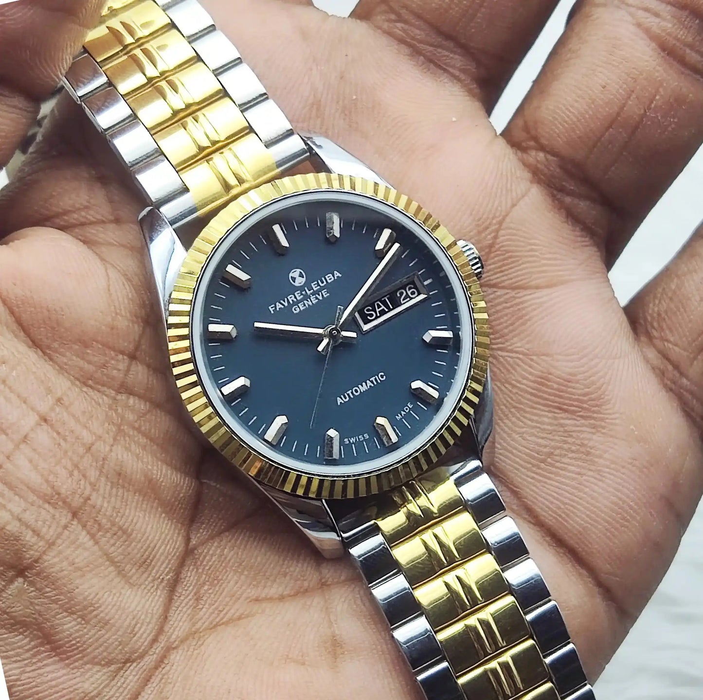 Favre Leuba Geneve Dark Blue Dial Mechanical Automatic 2066 Watch - Discover-Diamonds