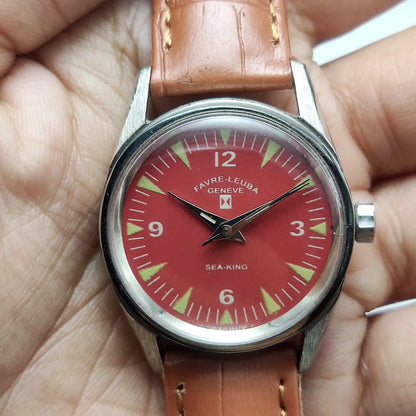Favre Leuba Geneva Seaking Red Dial 17 Jewels English Numerals Indices