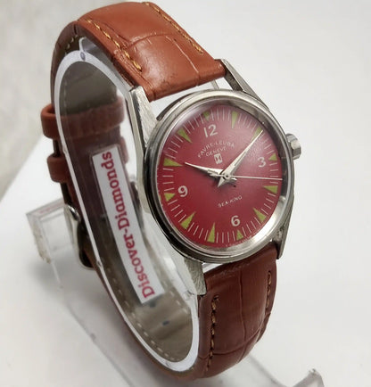 Favre Leuba Geneva Seaking Red Dial 17 Jewels English Numerals Indices