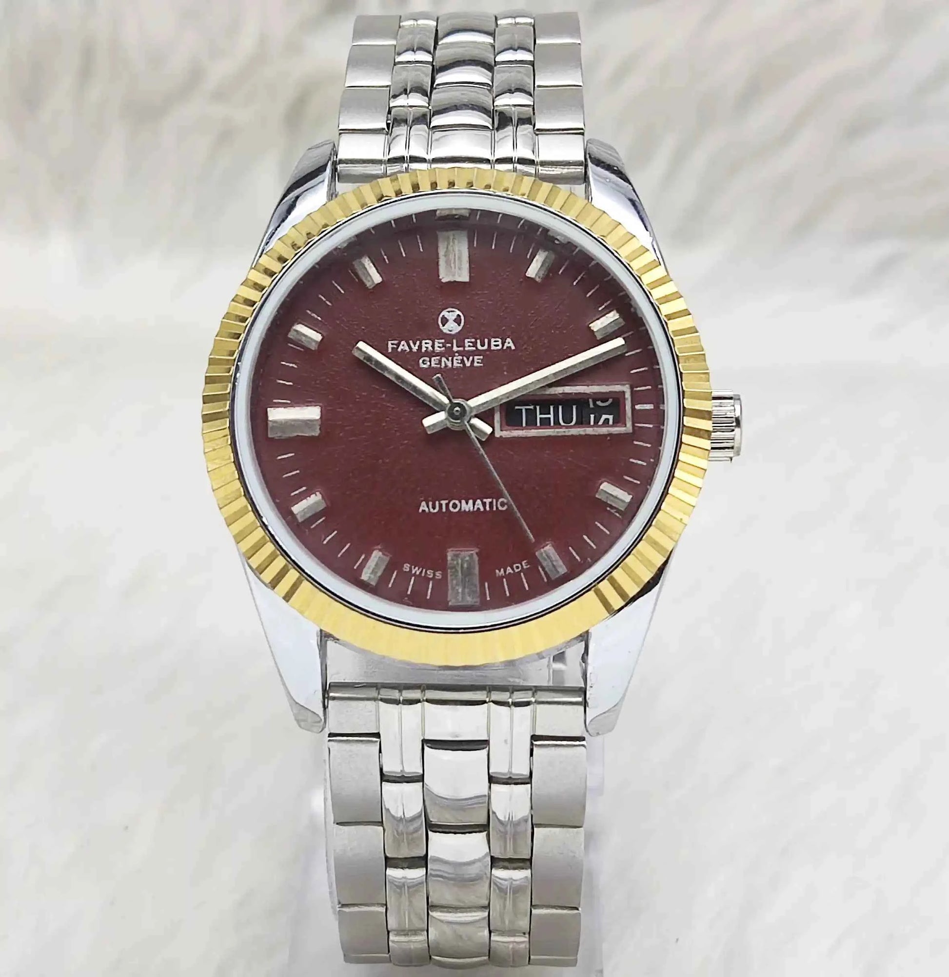 Favre Leuba Geneve Automatic 2066 Maroon Dial, Stick Indices