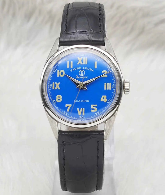 Favre Leuba Geneve Bluish Dial 17 Jewels Handwinding Watch
