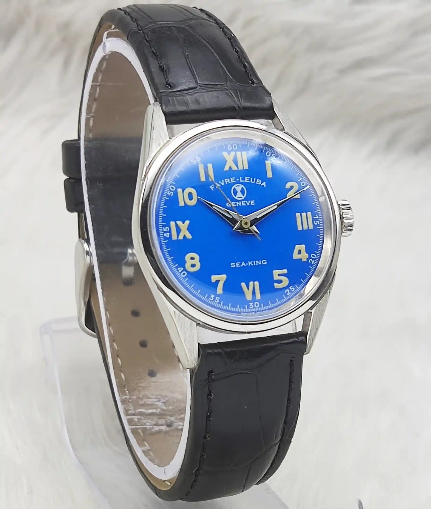 Favre Leuba Geneve Bluish Dial 17 Jewels Handwinding Watch