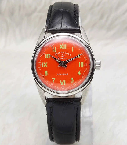 Favre Leuba Geneve Seaking 17 Jewels Red Dial with English Numerals