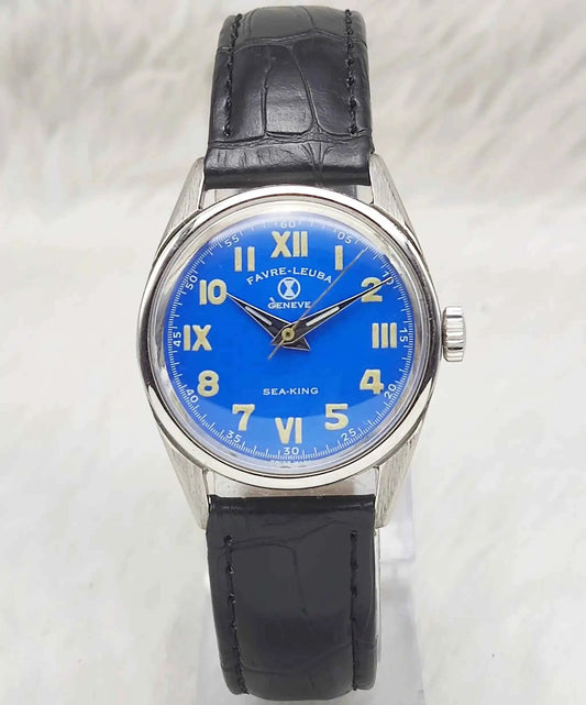 Favre Leuba Geneve Seaking 17 Jewels Blue Dial English-Roman Numerals Indices