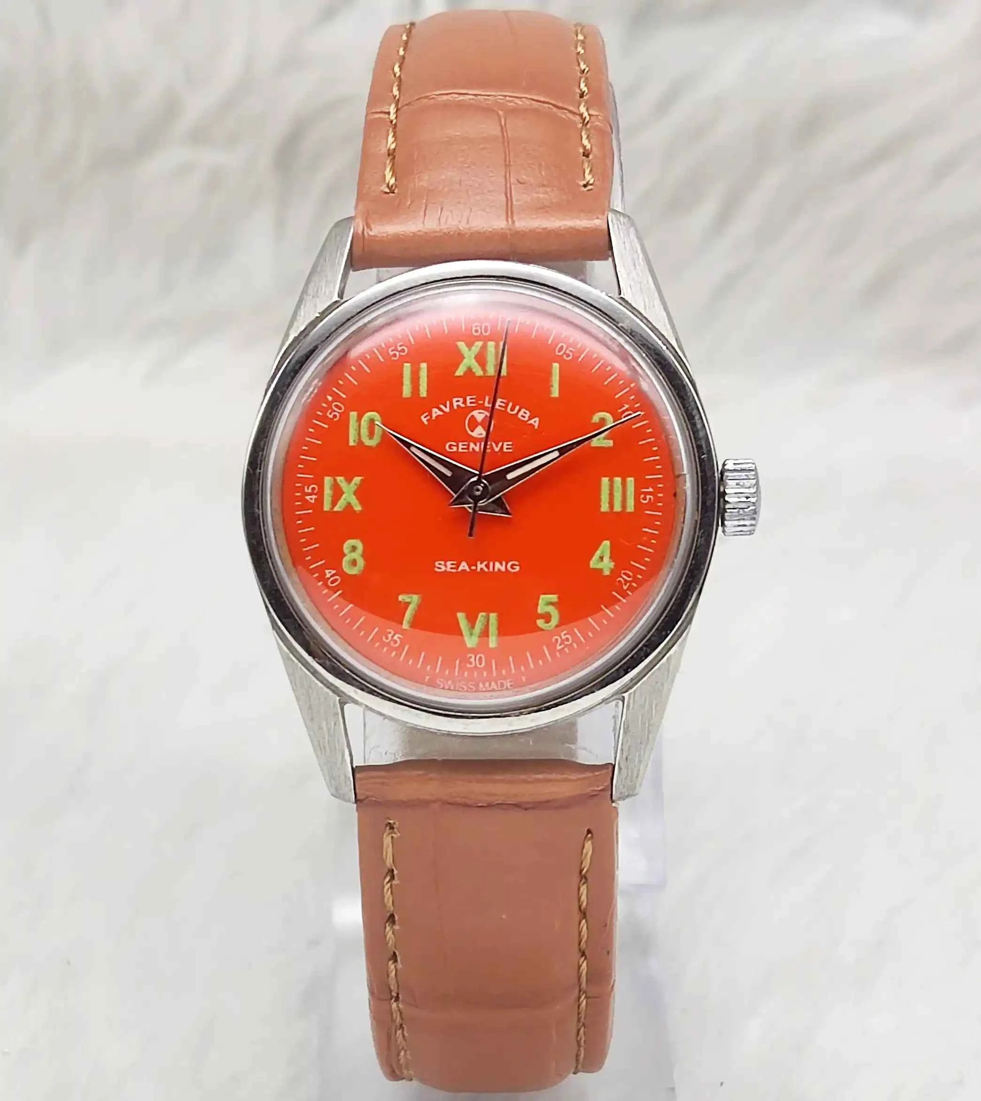 Favre Leuba Geneve 17 Jewels English-Roman Numerals Seaking Red Dial Model 101