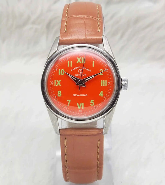Favre Leuba Geneve 17 Jewels English-Roman Numerals Seaking Red Dial Model 101