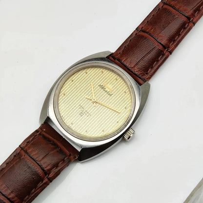 HMT Abhishek Para Shock 17 Jewels Golden Dial Dotted Indices Handwinding Watch
