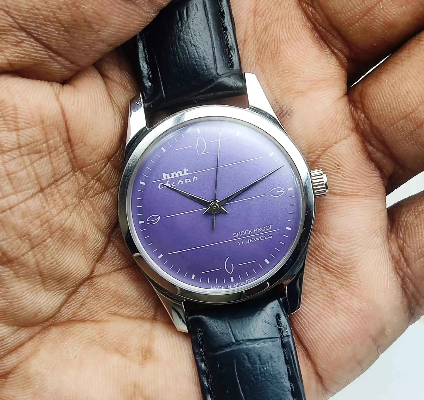 HMT Chinar English Numerals Indices Purple Dial 17 Jewels Handwinding