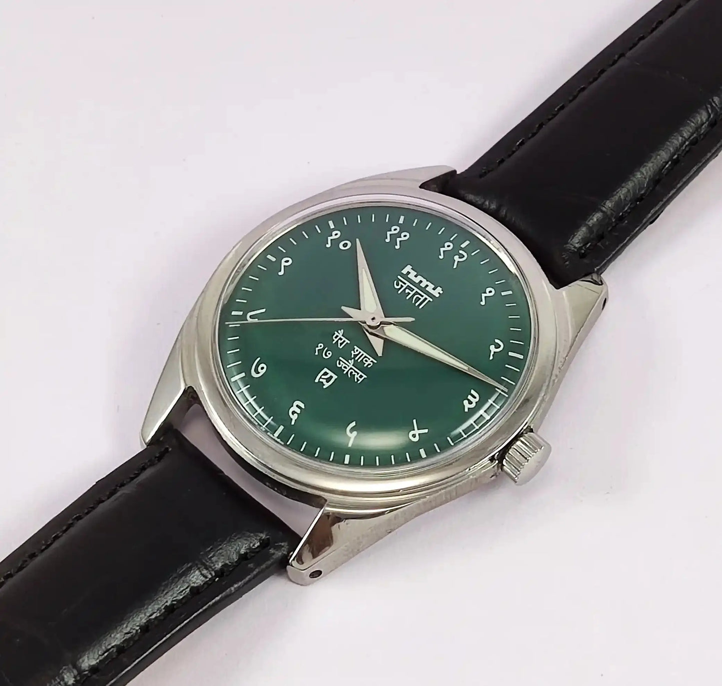 HMT Devanagari Para Shock 17 Jewels Green Dial Mechanical Handwinding Men's Watch Discover-Diamonds