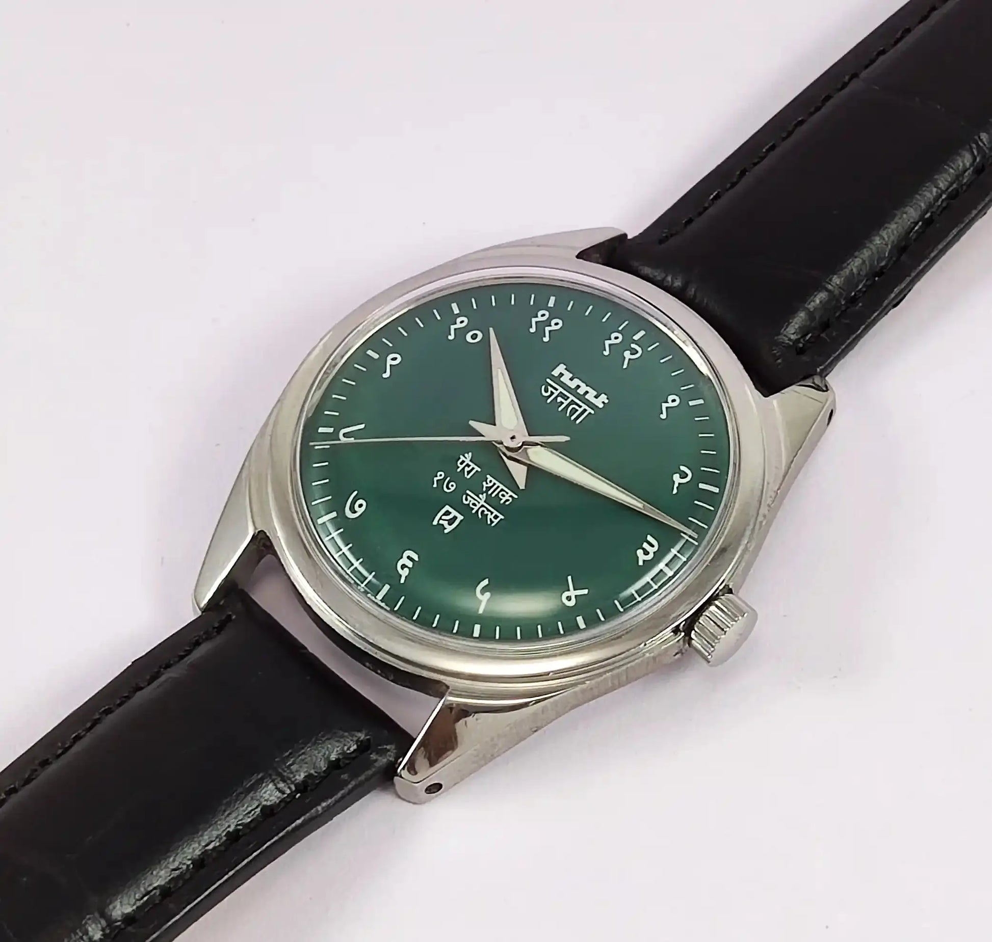 HMT Devanagari Para Shock 17 Jewels Green Dial Mechanical Handwinding Men's Watch Discover-Diamonds