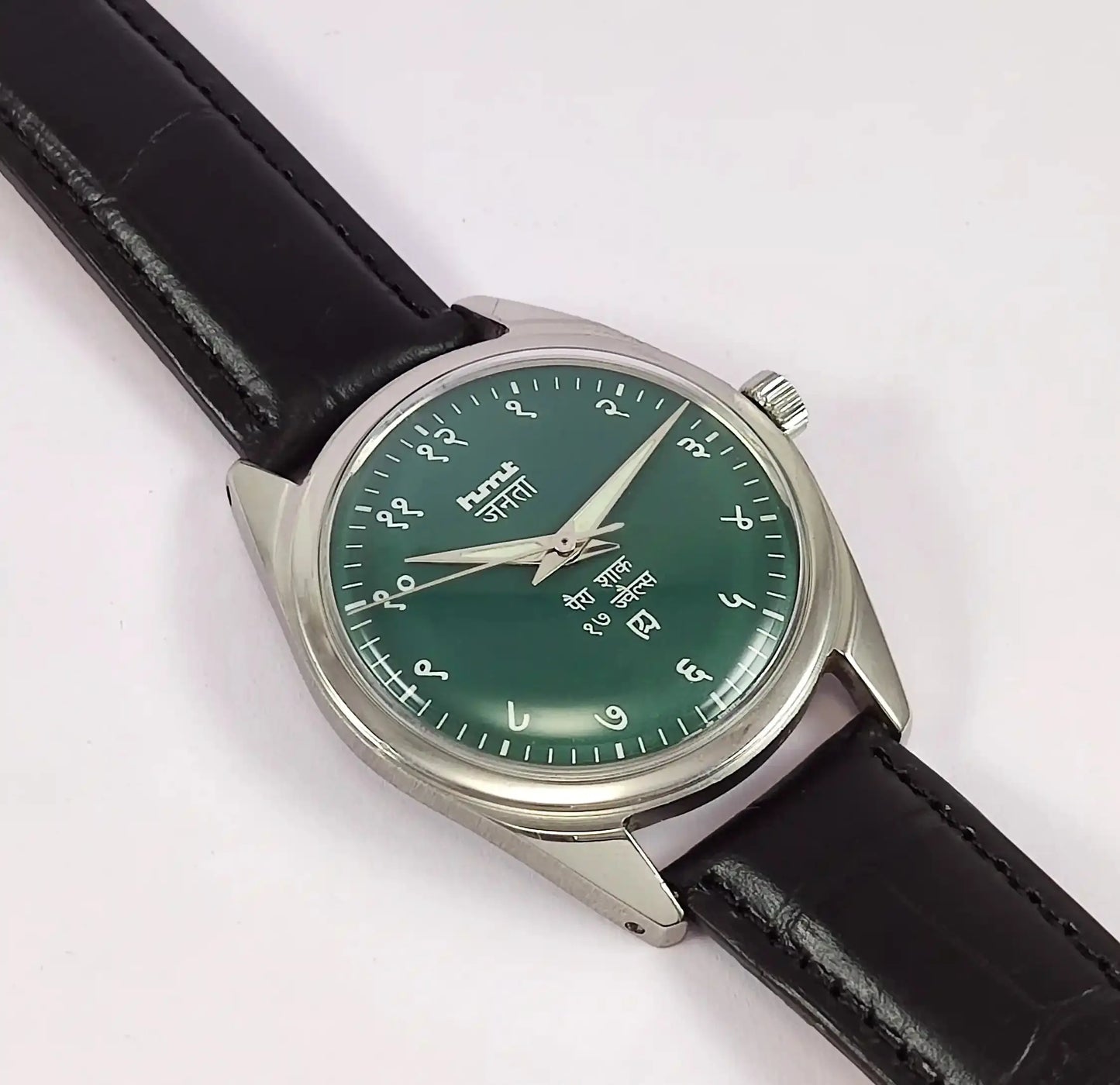 HMT Devanagari Para Shock 17 Jewels Green Dial Mechanical Handwinding Men's Watch Discover-Diamonds