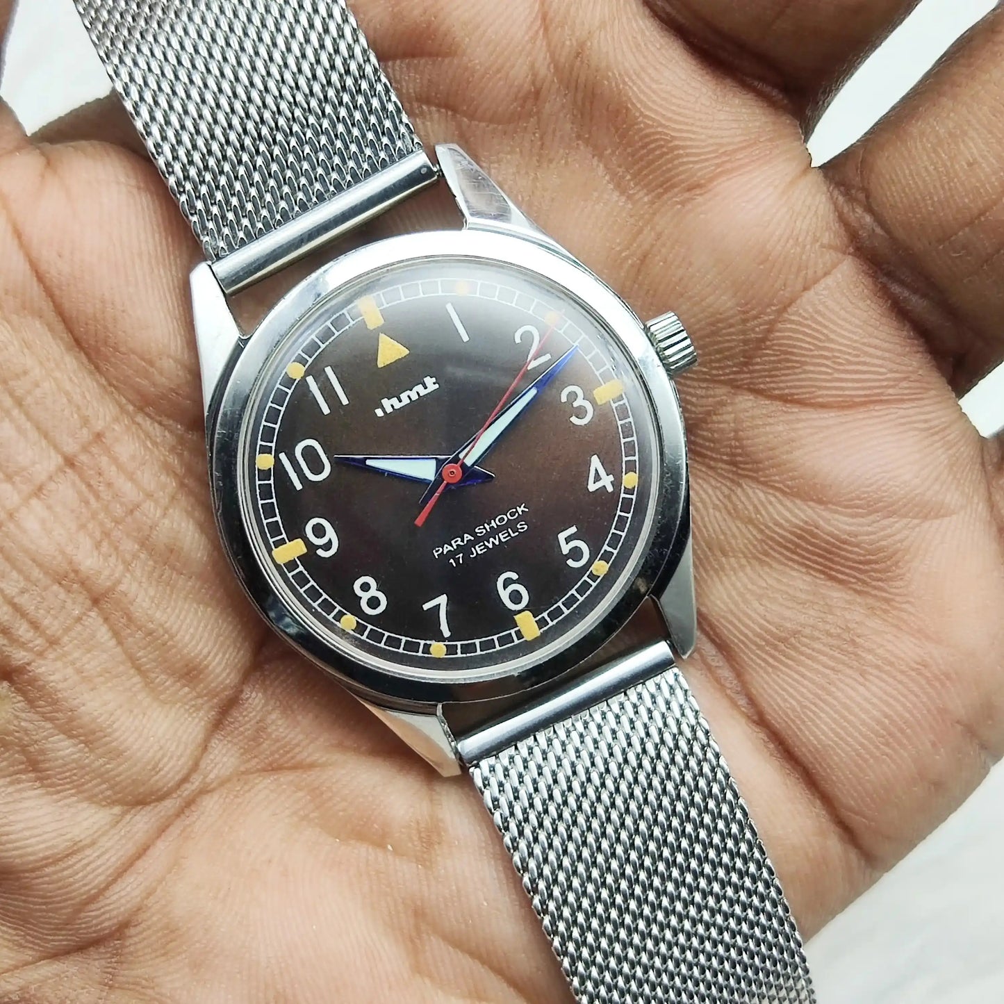 HMT English Numerals Para Shock 17 Jewels Brown Dial