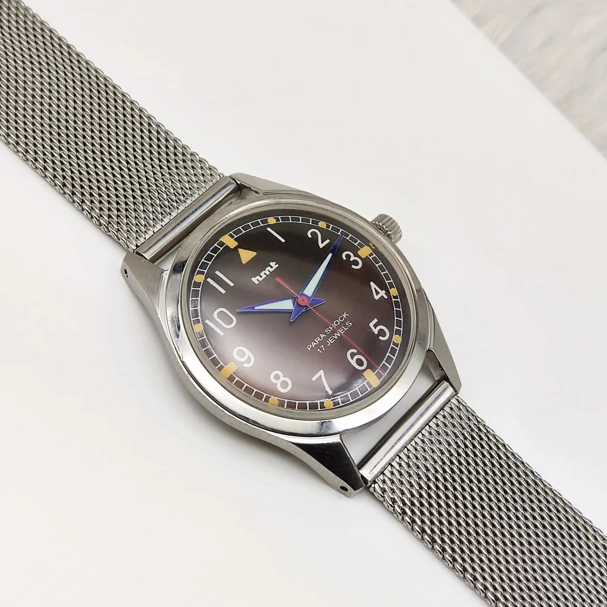 HMT English Numerals Para Shock 17 Jewels Brown Dial