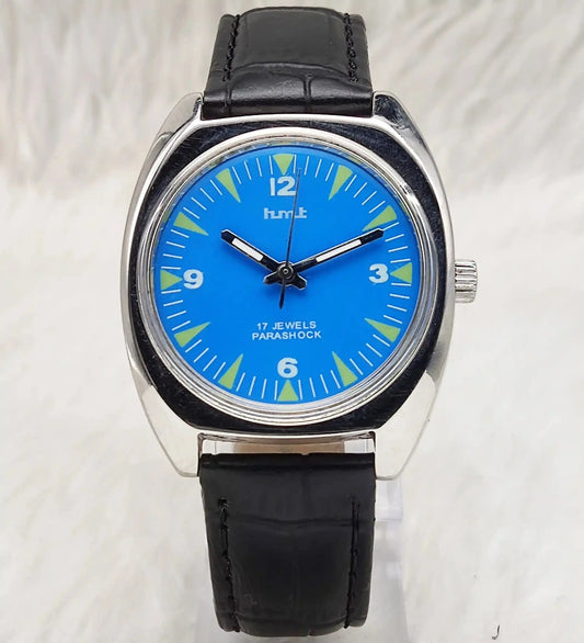 HMT English Numerals-Stick Indices Sky Blue Dial 17 Jewels Handwinding