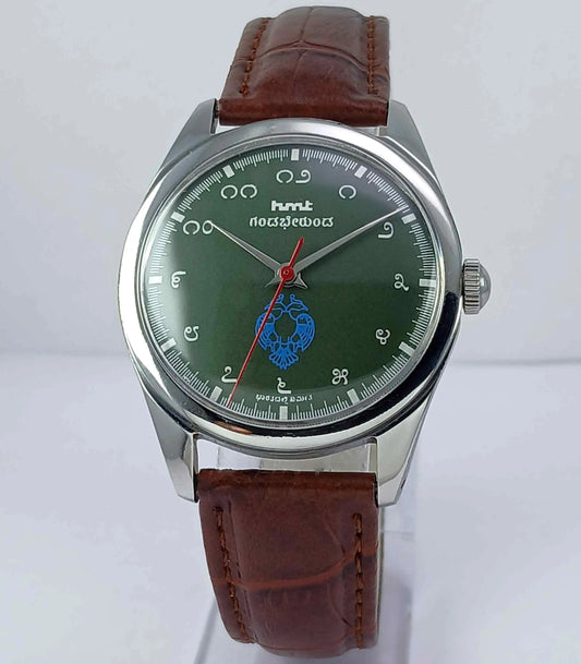 HMT Gandaberunda Kannada Green Dial Numerals 17 Jewels Handwinding Men's Watch 0231 Discover-Diamonds