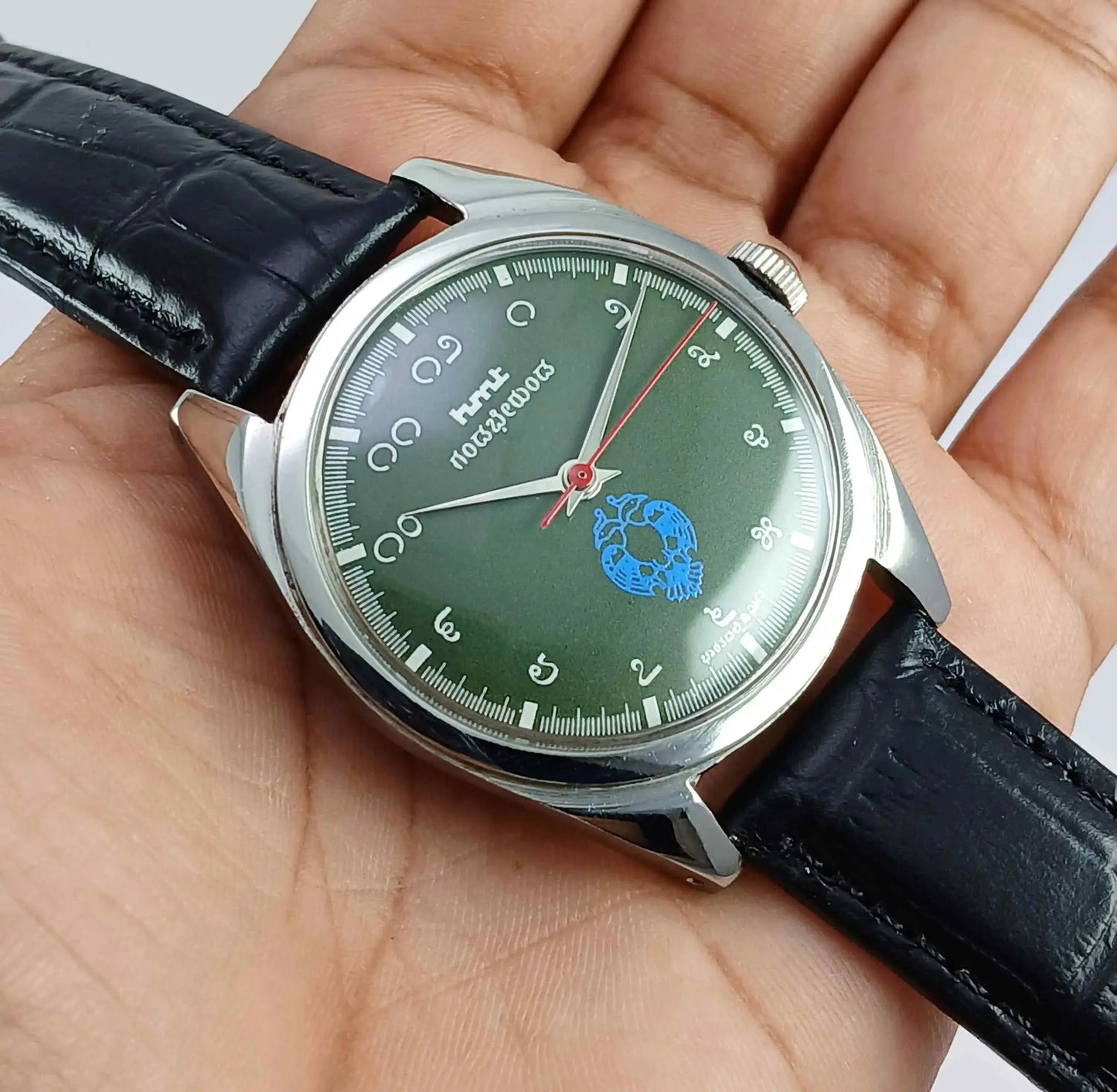HMT Gandaberunda Kannada Numerals 17 Jewels Green Dial Handwinding Men's Watch 0231 Discover-Diamonds