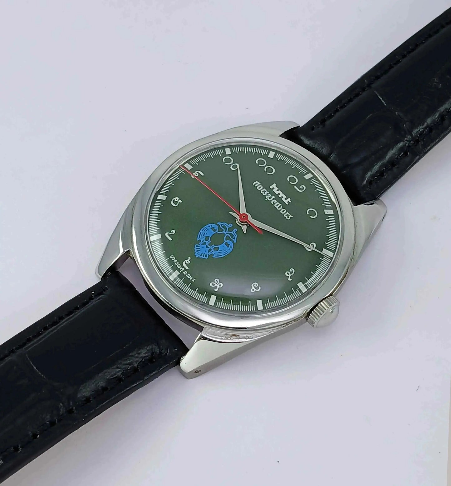HMT Gandaberunda Kannada Numerals 17 Jewels Green Dial Handwinding Men's Watch 0231 Discover-Diamonds