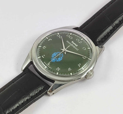 HMT Gandaberunda Kannada Numerals 17 Jewels Para Shock Green Dial Handwinding Men's Watch 0231
