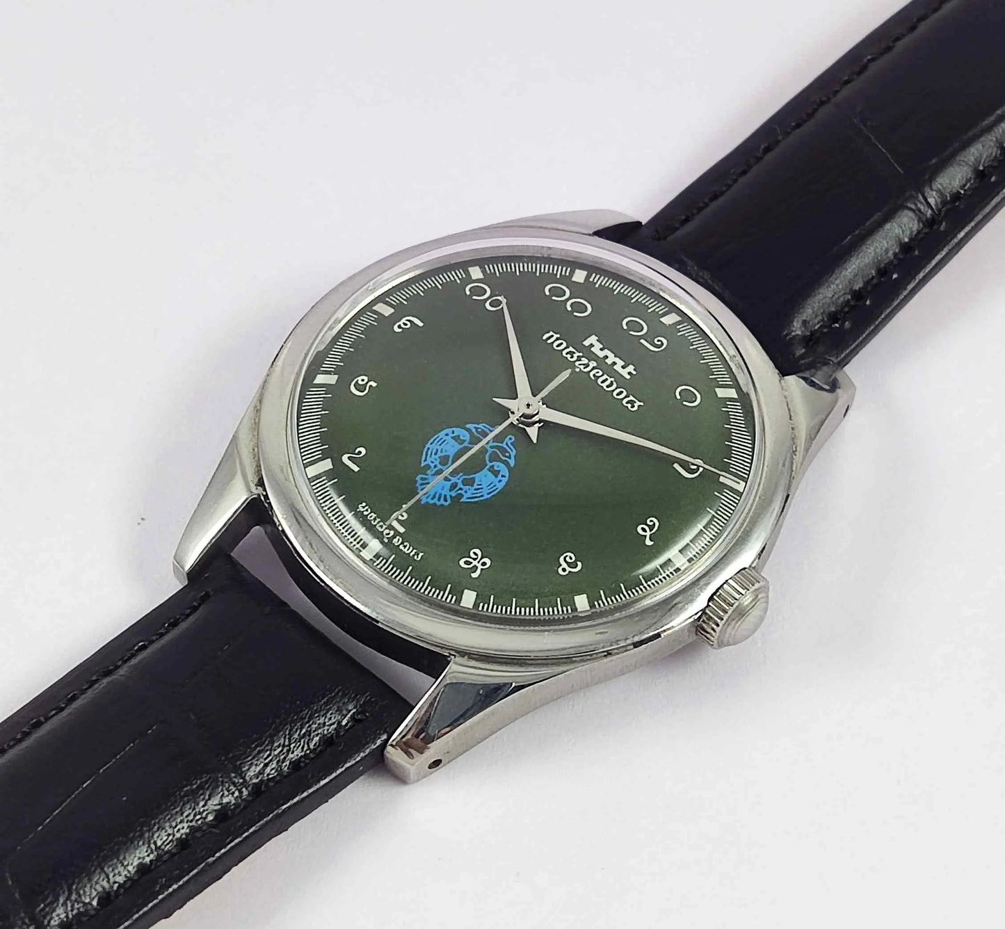 HMT Gandaberunda Kannada Numerals 17 Jewels Para Shock Green Dial Handwinding Men's Watch 0231 Discover-Diamonds