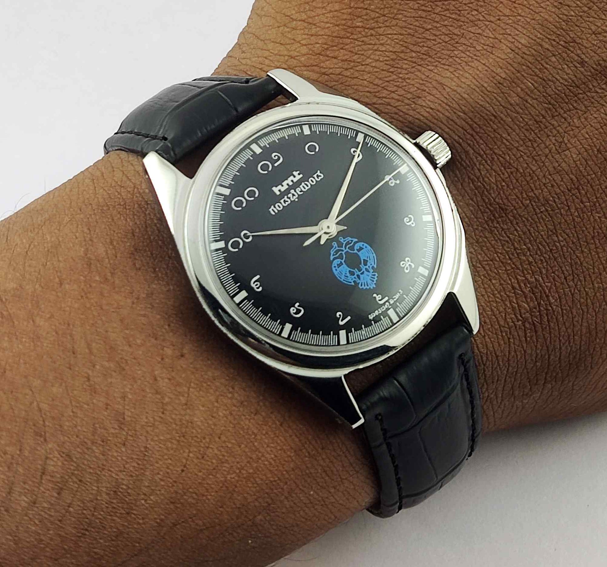 HMT Gandaberunda Kannada Numerals Black Dial 17 Jewels Handwinding Men's Watch 0231 Discover-Diamonds