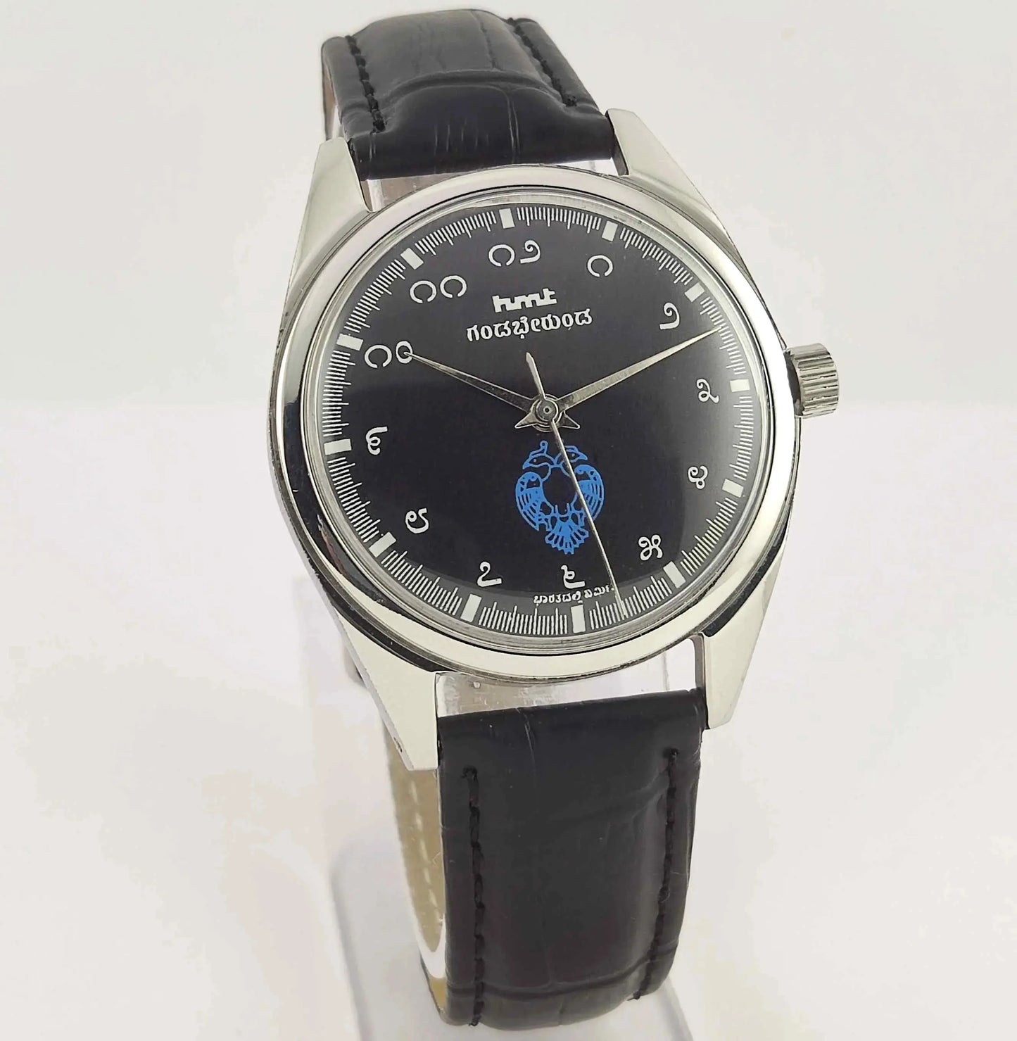 HMT Gandaberunda Kannada Numerals Black Dial 17 Jewels Handwinding Men's Watch 0231 Discover-Diamonds